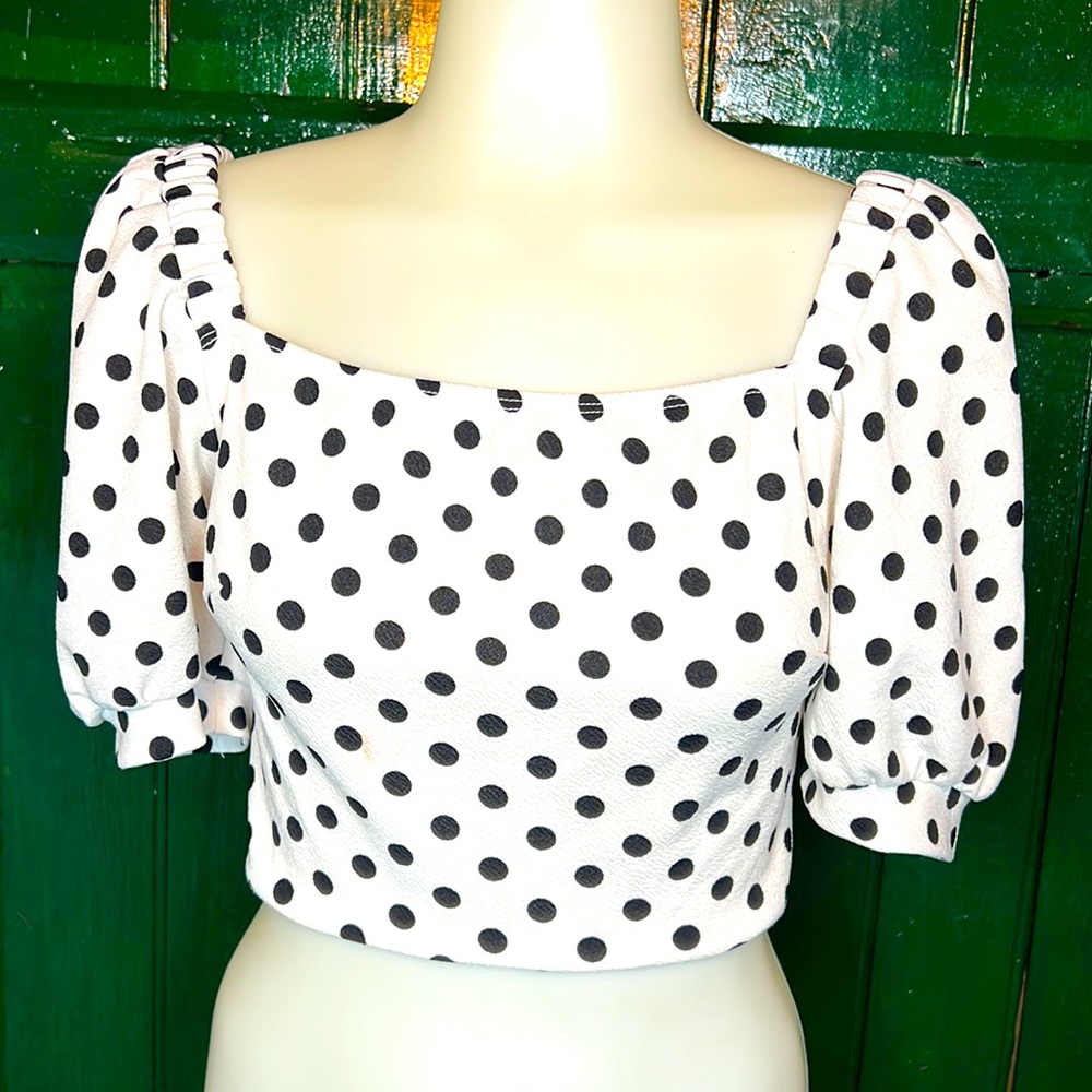 Black Polka Dot Crop Top - Size Medium